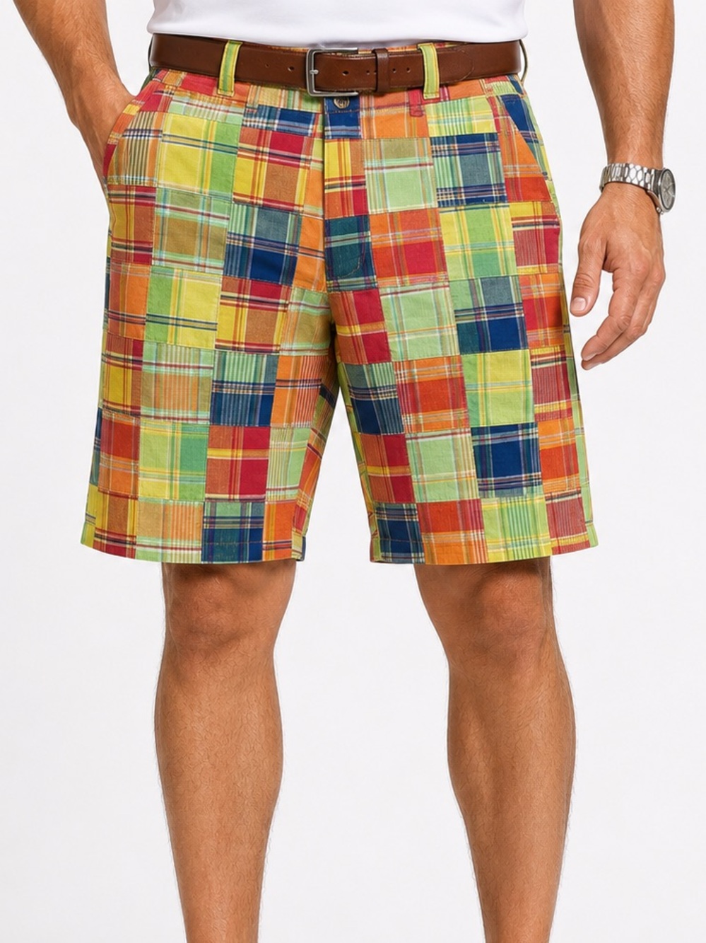 Loudmouth Golf Multicolor Madras Patchwork Shorts 36
